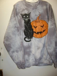 HALLOWEEN CITY AD CREWNECK CAT PMPKN XL(see Miasurement) WARM PULLOVER - Picture 1 of 3