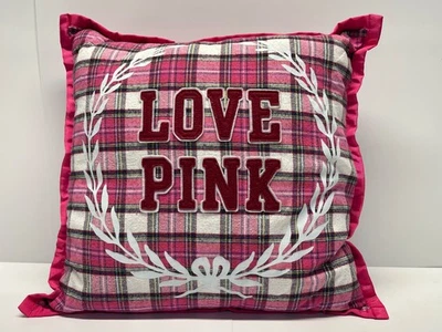 ALMOHADA DECORATIVA CRESTA ROSA VICTORIA'S SECRET USADA RARA ROSA CUADROS Foto 1 de 4