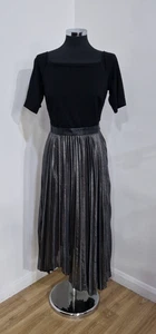 Coast asymmetrisches Plisseekleid Gr. 12 Metallic Zinn Midi Weihnachten Damen - Bild 1 von 9