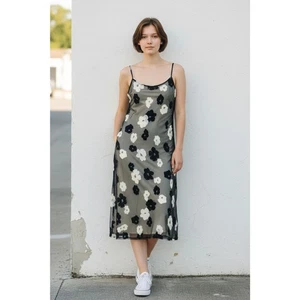 United Colors of Benetton Italy Vintage 90s Mesh Floral Sleeveless Dress Large - Bild 1 von 5