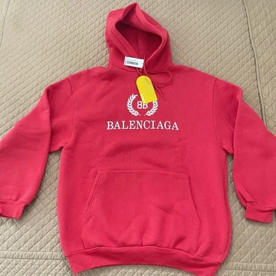 BALENCIAGA 连帽运动衫羊毛大号红色 BB 标志男女通用城市设计师全新带标签 — 第 1/4 张图片