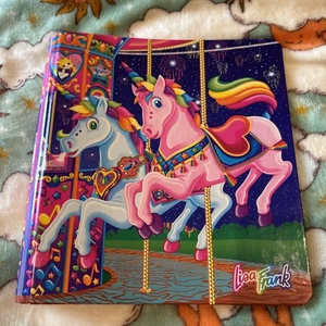 Vintage Lisa Unicorn Carousel 3 Ring Hard Curves Back Binder - Picture 1 of 21