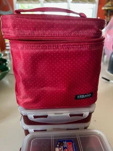 Lock n Lock Lunch Box Set 3 Food Storage Containers Insulated Bag Polka Dot New - Picture 1 of 5