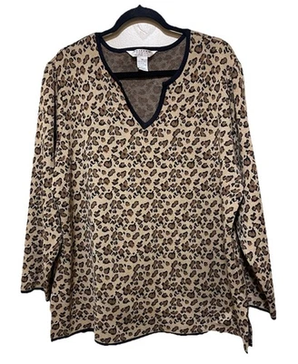 Uniform Woman John Paul Richard Leopard Print Sweater Plus Sz 1X Tunic V-Neck - Image 1 of 4