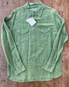 Ryan Michael Shirt Men Avocado Western Pearl Snap Long Sleeve Linen Blend - Picture 1 of 11