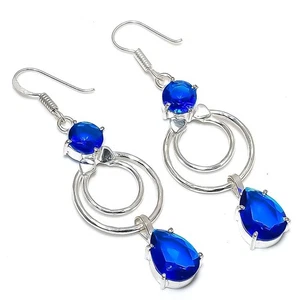 Blue Tanzanite Gemstone 925 Sterling Silver Jewelry Earrings Size 2.5" - Picture 1 of 1