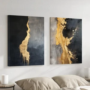 2pcs Abstract Modern Elegance Bold Golden Design Wall Art Canvas Unframed - Picture 1 of 5