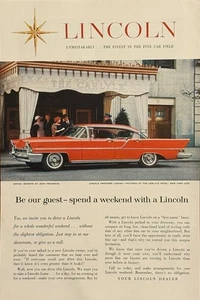 Lincoln Automobile 1957 Print Ad Premiere Landau Carlyle Hotel NY Spring Bonnets - Picture 1 of 1