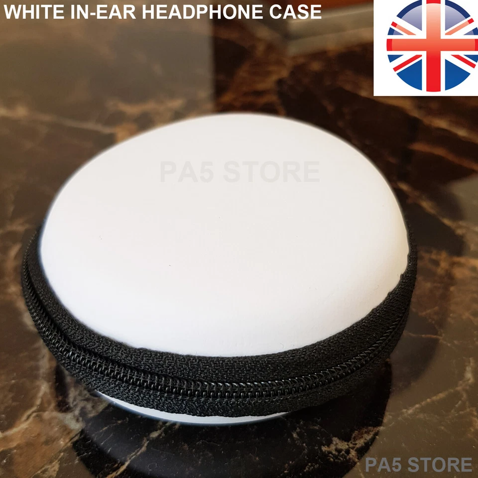 White In Ear Headphone Earbuds Round Storage Hard Carry Case With Zip earphones - Image 1 of 1