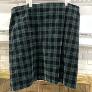 TALBOTS Women’s Skirt 16 Black Watch Plaid Velvet Blue Green Plaid EUC Preppy - Picture 1 of 7