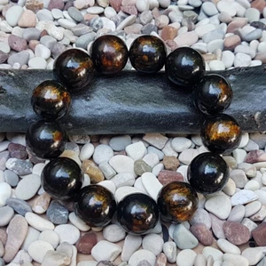 16 MM Genuine Golden Black Coral Sea Willow Bracelet 13 Beads #04 - Picture 1 of 7