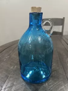 Blenko 3115L Moonshine Jug Ice Blue Crackle Glass Cork 2022 Handle 2nd See Pics - Picture 1 of 8