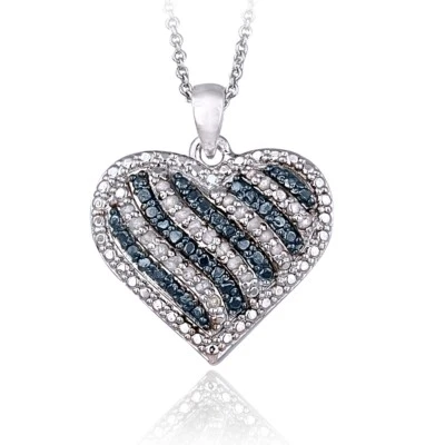 0.50ct TDW Blue & White Diamond Striped Heart Necklace - Image 1 of 3