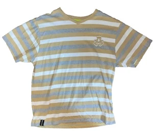 Akademiks Mens T-Shirt L Beige/White/Gray Stripe "A" Logo Good Condition!!! 🍀 - Picture 1 of 5