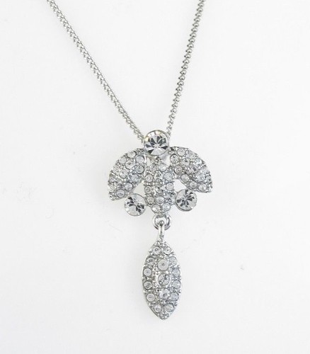 GIVENCHY Collana con ciondolo goccia pavè vintage tono argento nuova con etichetta