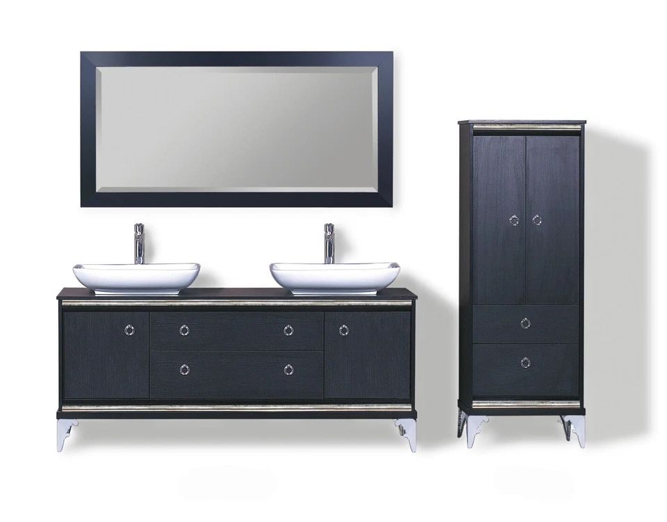 Tocador de baño - Juego de tocador de baño moderno - Lavabo doble - Francaise III - 65" Foto 1 de 1