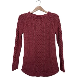 L.L. Bean Signature Cotton Wool Fisherman Cable Knit Sweater Burgundy Small - Picture 1 of 11