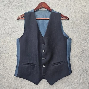 Vintage Pinstripe Vest Mens XSmall Navy Wool Waistcoat Old Money Peaky Blinders - Picture 1 of 7