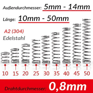 Druckfeder 0,8mm Drahtdurchmesser 304 Edelstahl Druck Kleine Federn Spiralfeder - Bild 1 von 6