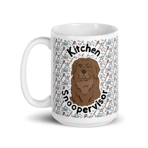 Brown Newfoundland Dog Kitchen Snoopervisor Mug 15 oz Funny Pet Portrait Gift - Picture 1 of 24