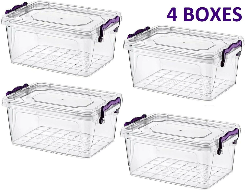A406 Plastic Food Container with Lids Clear Food Safe Storage Box with Clip x4