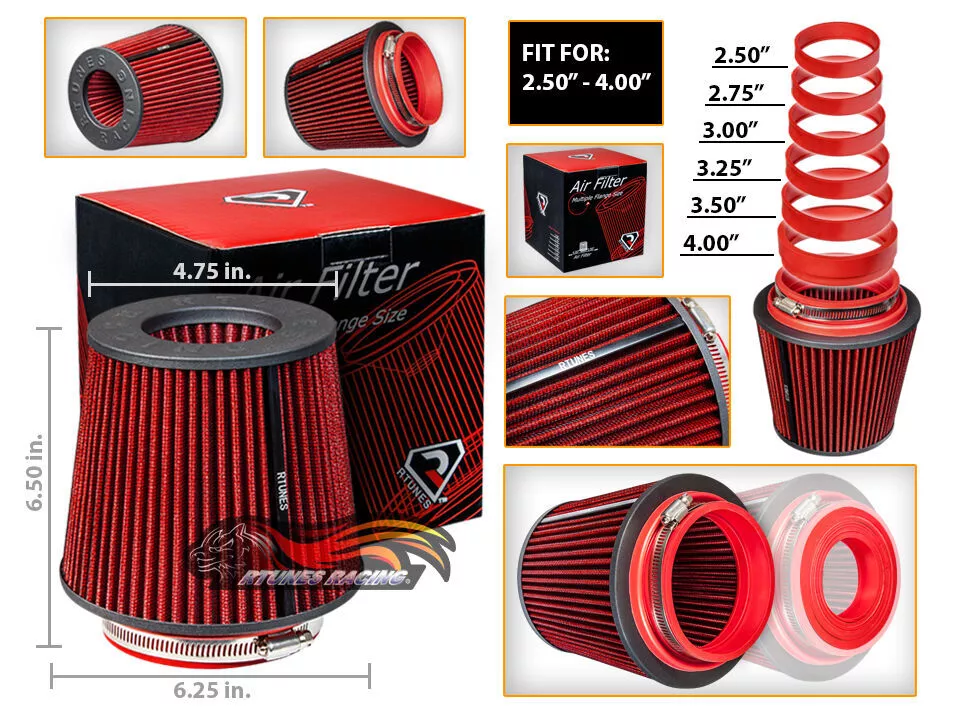 RED Universal Inlet Air Intake Cone Open Top Dry Replacement Filter For Cadillac - Image 1 of 1