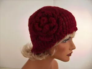 CRANBERRY BLUMEN BEANIE KAPPE MÜTZE BAGGY HANDGEHÄKELT BASKENMÜTZE SKULL CAP CLOCHE TAM - Bild 1 von 6