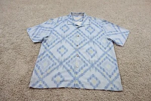 Tommy Bahama Shirt Mens XL Blue Button Up Diamond Aztec Navajo Camp Silk - Picture 1 of 9