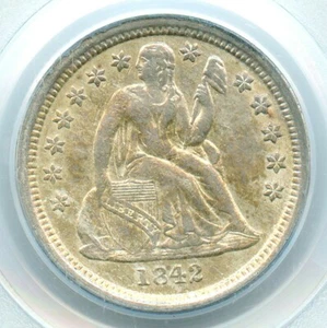 Moneda de diez centavos Liberty Seated 1842-O, soporte verde antiguo PCGS AU50 - Imagen 1 de 3