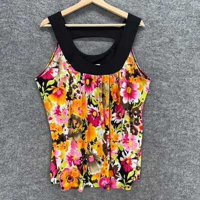 Dressbarn Blouse Women 2X Plus Pink Floral Sleeveless Wide Strap Round Neck - Image 1 of 4