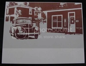 Gas Station 1939 Mercury, Coke, Salada Tea Sepia Card Photo Lab Reprint - Picture 1 of 1