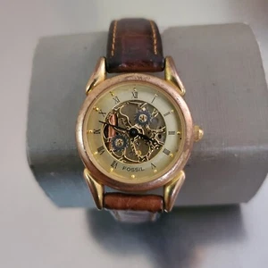 Fossil Women's Watch Faux-Skeleton Dial Vintage Leather Band Analog Quartz 24 mm - Picture 1 of 19