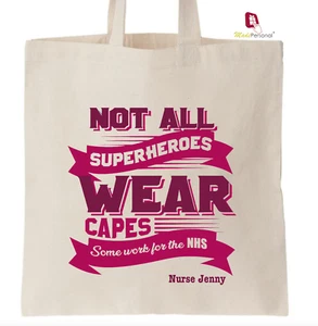 PERSONALISIERTE KRANKENSCHWESTER NHS ARBEITER HELD Geschenk Baumwolle Beuteltasche Danke Tasche - beliebiger Name - Bild 1 von 2
