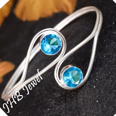 Brazalete Brazalete Londres Topacio Azul Piedras Preciosas Plata de Ley 925 Joyería Agradecida Foto 1 de 4