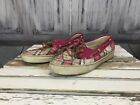 Sperry Topside Pink White Grey Sequin Plaid Canvas Flat Shoe Laced Sz 11M