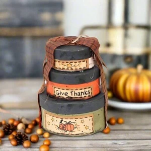 Primitive Fall/ Thanksgiving Stacked Pumpkin Give Thanks Shaker Box Ornament 4"x - Picture 1 of 5