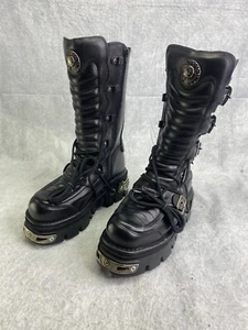 VTG 90s Iconic NEW ROCK Tall Reactor Boots EU40 Black Leather Goth Punk ๐ฅ - Picture 1 of 18