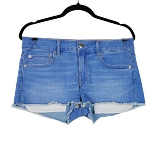 American Eagle Womens Blue Raw Hem Shortie Denim Jean Shorts Size 8 - Picture 1 of 6