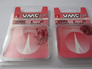 (2) Pkgs VMC OCTOPUS BEAK HOOKS - 9299 - RED - 9299RD- 23 Size 8 & 20 sz 6 - Picture 1 of 3