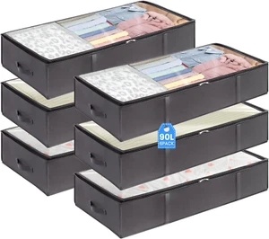 6PACK 90L Underbed Storage Containers,Reinforced Handle Closet Organizers and St - Picture 1 of 12