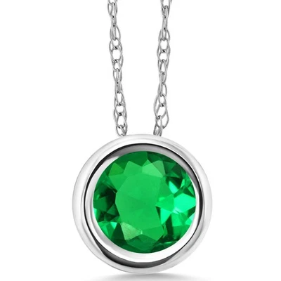 14K White Gold Nano Emerald Pendant Necklace For Women (0.77 Cttw, Gemstone May - Image 1 of 4