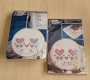 Vogart Craft Country Heart Pillow Cases & Scarf Embroidery Kits Vintage New... - Picture 1 of 5