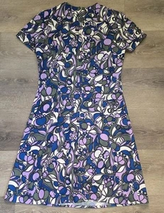 Vintage Purple Blue Psychedelic Hippy Short Dress 70s 10 12 Festival Floral - Picture 1 of 19