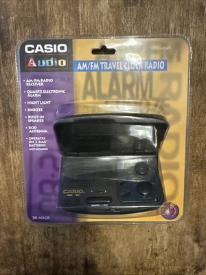 NEW Casio Audio TR-101CP Black Plastic Am/fm Travel Digital Clock Radio**SEALED* - Image 1 of 2