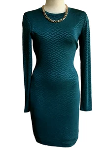 GUESS Bodycon formale testurizzato abito corto manica lunga foderato a matita verde S - Foto 1 di 11