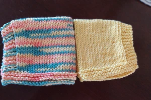 Hand Knit - Dishcloth/Washcloth - Set of Two (2) Multi Color & Yellow - Picture 1 of 1