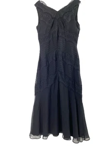 Womens Silk Midi Dress Size 10 Whimsigoth Black Lace Sheer Chiffon Flowy Fairy - Picture 1 of 12