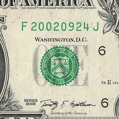 SEP 24 2002 Birthday Fancy Serial Number Date Note One Dollar Bill 09 24 2002 - Image 1 of 4