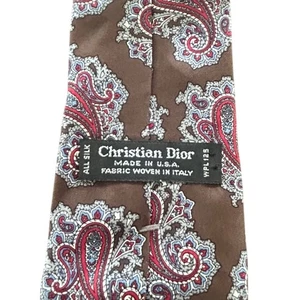 Christian Dior 100% Silk Designer Made In USA Paisley Brown Vintage Neck Tie - Picture 1 of 4