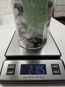 Misc Buttons And Sewing Items In a Glass Coffee Jar - Picture 1 of 6